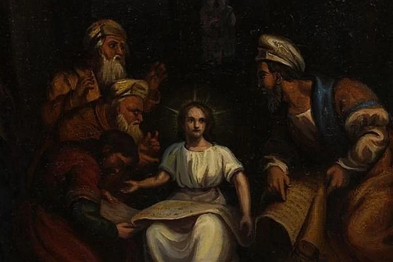 Scena religiosa con Gesù e un gruppo di uomini - attribuito
